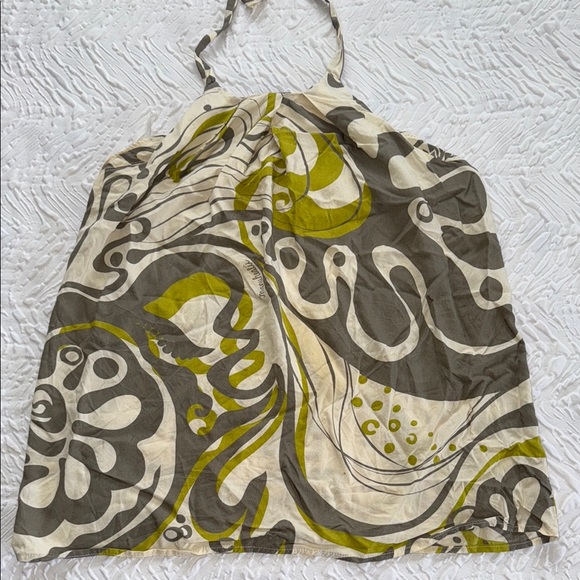 Manuhealii Tops - Manuhealii Halter Tie-Back Cream and Green Top